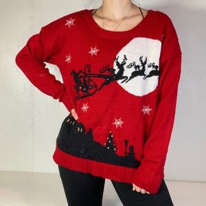 Red Santa Light Up Ugly Christmas Knit Crewneck Sweater